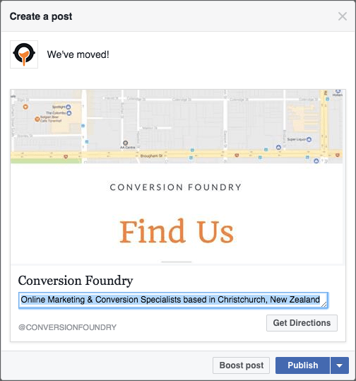 Facebook Post Options - Get Directions
